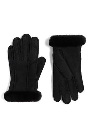 UGG Perforated Genuine Shearling Suede Gloves in Black at Nordstrom Rack, Size Large