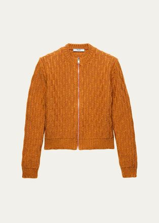 Prada Wool and Alpaca Aran Knit Zip Cardigan