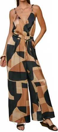 Dress Forum First Class Cord Strap Surplice Jumpsuit In Midnight Taupe