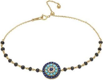 Effy 14K Yellow Gold Diamond Sapphire,Turquoise,Black Spinel Evil Eye Beaded Bracelet in 14K Gold at Nordstrom, Size 7