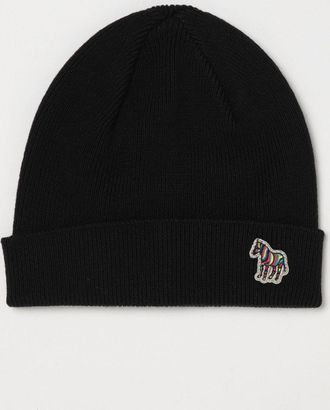 Paul Smith Berretto beanie in 100% lana vergine con risvolto e patch logo