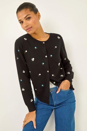 Roman Floral Embroidered Knit Cardigan