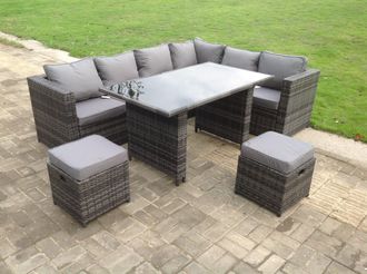 Fimous Outdoor Lounge Rattan Corner Sofa Set 6 Seater Garden Furniture with Small FootStools in Dark Grey