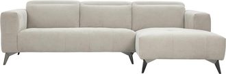 Miliboo Sof&aacute; De Esquina Derecha De 3 Plazas Con Reposacabezas Ajustables En Tela De Chenilla Beige Y Metal L236.5 Cm Norell