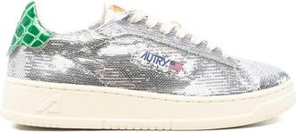 Autry Sneakers In Silver And Green Sequins