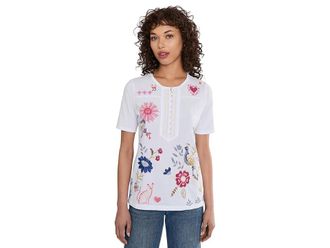 Johnny Was Short Sleeve Seamed T-Shirts - Karissa Womens Clothing White : 2XL, Cotton