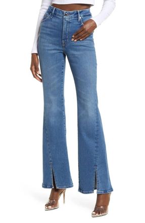 Good American Womens Good Legs Flare Twisted Slit Jeans In Indigo
