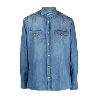 Brunello Cucinelli Brunello Cucinelli, Denim Shirts, male, Blue, Size: XL Lightweight Denim Shirt