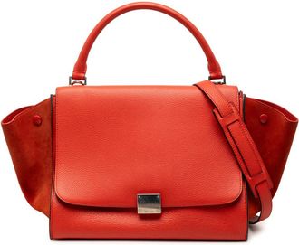 Celine Pre-owned Celine Medium Drummed Calfskin and Suede Trapeze Satchel Ladies S-VP-1103