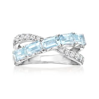 Ross-Simons Aquamarine and. Lab-Grown Diamond Crisscross Ring in Sterling Silver