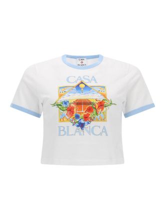 Casablanca Tennis Landscape Ringer Cropped T-Shirt
