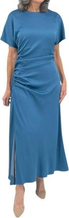 SIMKHAI Marabella Satin Draped Midi Dress In Washed Indigo