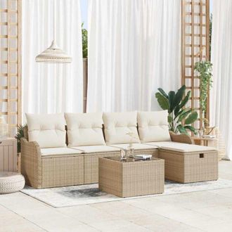 vidaXL Vidaxl - Conjunto De Sof&aacute; De Jard&iacute;n Con Coj&iacute;n 6 Pcs Beige Y Crema