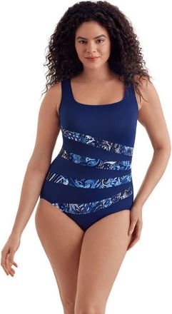 Longitude Fan Tank Long Torso One-Piece Swimsuit in Paisley Garden at Nordstrom, Size 20