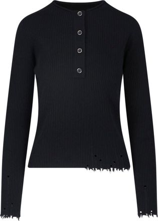 Uma Wang Ribbed Cashmere Sweater With Button-Up Front And Distressed Finish