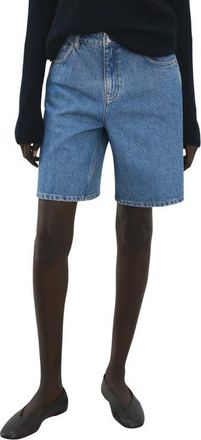Mango High Waist Mid Thigh Denim Shorts in Medium Blue at Nordstrom, Size 14