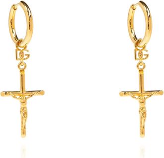 Dolce & Gabbana Oorbellen met hanger met religieus motief - Heren - Oorbellen - Geel - ONE Size - Accessoires