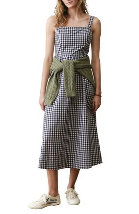 Marine Layer Demi Gingham Pima Cotton Poplin Midi Dress in Navy Gingham at Nordstrom, Size X-Large
