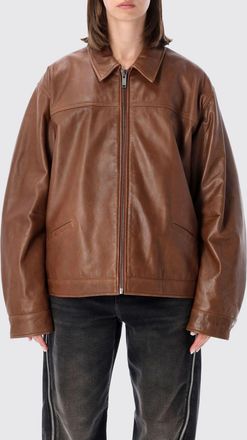 Haikure Giacca corta in pelle stile vintage con spalle cadute e zip