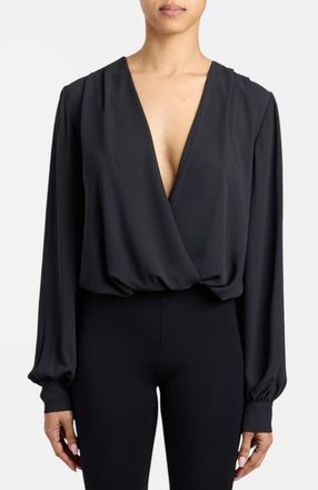 Santorelli Zarina Long Sleeve Bodysuit in Fluid Crepe in Black at Nordstrom, Size 4