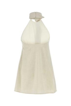 C & M Camilla and Marc Womens Sand Stretch Polyester Blend Floris Top Ivorymarle Maglie