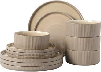 Gibson Home Redrock Canyon 12-Piece New Bone China Plates and Bowls Dinnerware Set in Taupe at Nordstrom