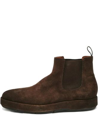 Santoni suede pull-tab boots - men - Calf Suede/Calf Leather/Rubber - 43.5 - Brown
