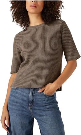 Object Bruine Gebreide Trui O-hals Stijl - Dames - Ronde hals truien - Bruin - S - Truien & Vesten