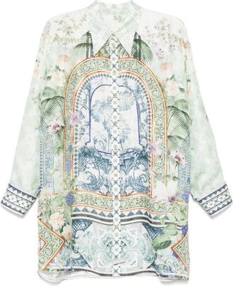 Camilla Grafische Print Feestoverhemd met Kristalversiering - Dames - Overhemden - Veelkleurig - L - Overhemden