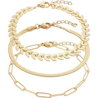 Adornia Set of 3 Assorted Chain Bracelets in Gold at Nordstrom Rack