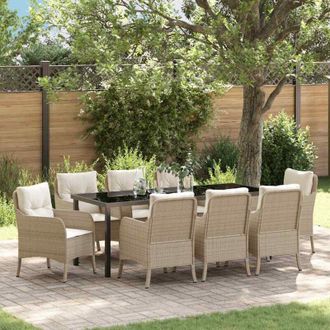 vidaXL Conjunto De Comedor De Jard&iacute;n 9 Pcs Beige Rat&aacute;n Sint&eacute;tico Vidaxl