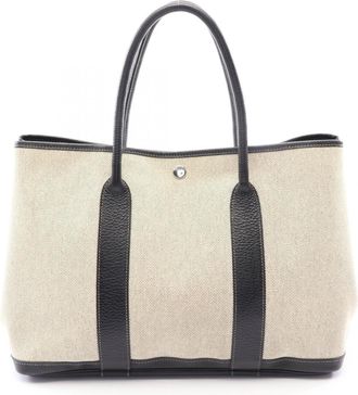 Herm&egrave;s Beige Black Ecru Toile H Buffalo Leather Handbag Tote Bag (Pre-Owned)