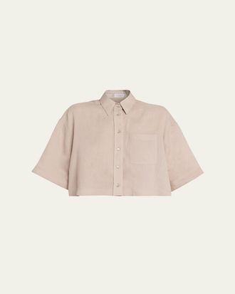 Brunello Cucinelli Cropped Button-Down Linen Shirt