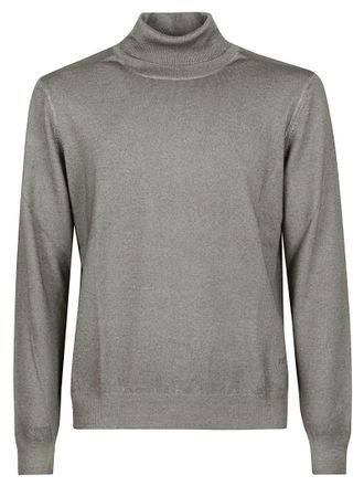 Fay Grey Fitted Virgin Wool Turtleneck Sweater
