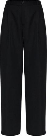 Jil Sander Wool Gabardine Broeken - Dames - Wijde Broeken - Zwart - L - Katoen - Broeken