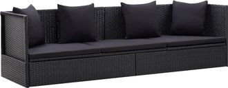 vidaXL Vidaxl - Sof&aacute; De Jard&iacute;n Con Cojines Y Almohadas Rat&aacute;n Sint&eacute;tico Negro