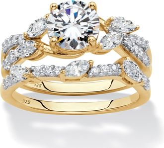 Palm Beach Jewelry 2.42 TCW Cubic Zirconia 18k Gold/.925 Ring Set