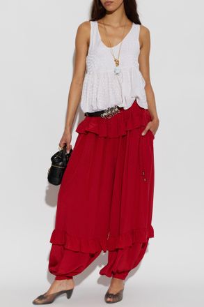 Chlo&eacute; Silk Trousers With Ruffles, Womens, Red