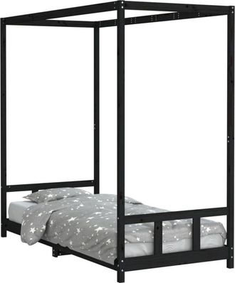 vidaXL Estructura De Cama Para Ni&ntilde;os Madera De Pino Negro 90x200 Cm Vidaxl