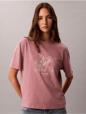 Calvin Klein Jeans Calvin Klein Womens Flower Print Boxy Tee - Purple - XL