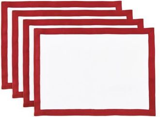 Solino Home Linen Placemats Set of 4, 14 x 19 Inch for Dining Table, Holiday and Everyday Table Decor - Classic in Red And White at Nordstrom, Size
