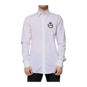 Dolce & Gabbana Overhemden, Heren, Wit, M, Katoen, Geborduurd Overhemd