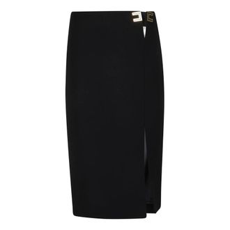 Elisabetta Franchi Midi Skirts, female, Black, Size: S Logo-embellishment Side-slit Midi Skirt
