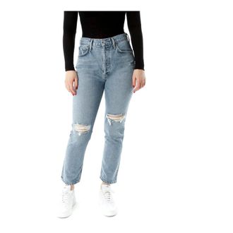 A Gold E Slim-fit Jeans, female, Blue, Size: W31 Riley High-Rise Straight Crop Jeans