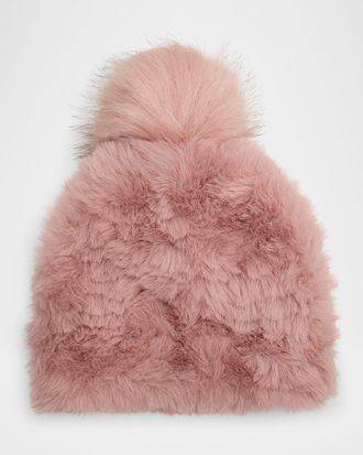 Jocelyn Faux-Fur Knit Beanie w/ Pompom
