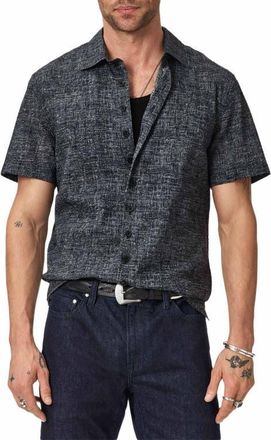 John Varvatos Malon M&eacute;lange Short Sleeve Cotton Seersucker Button-Up Shirt in Navy at Nordstrom, Size Medium