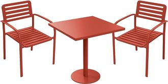 Vente-Unique Comedor de jard&iacute;n de metal: Mesa L.70 cm y 2 sillones apilables - Terracota - NILY de MYLIA
