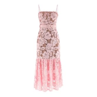 Self Portrait Gehaakte Midi-jurk met Kant - Dames - Feestkleedjes - Roze - S - Kleedjes