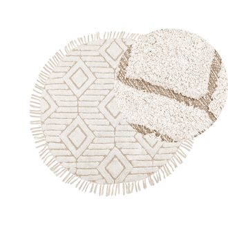 Beliani Alfombra De Algod&oacute;n Beige Claro 140 Cm Flecos Sala De Estar Dormitorio Horasan