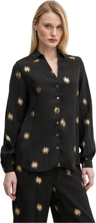 Never Fully Dressed Gouden Zon Geborduurde Blouse - Dames - Overhemden - Zwart - S - Polyester - Overhemden